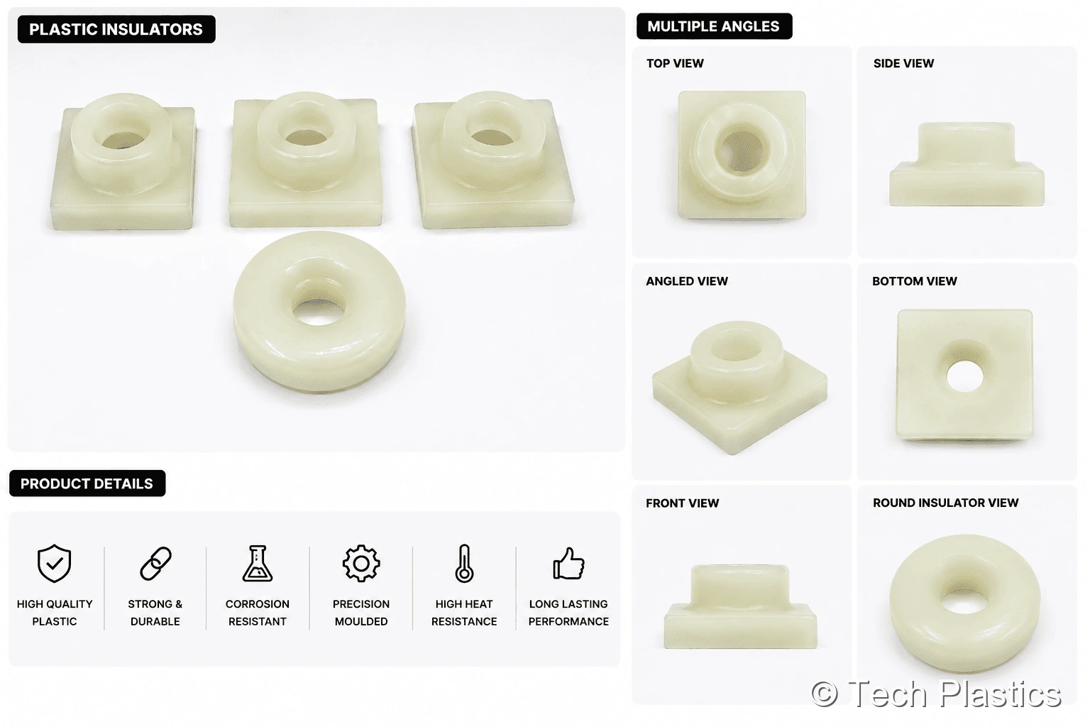 Injection moulded plastic insulators with high dielectric strength